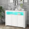 LED Sideboard Cabinet, Modern High Gloss White 3-Door Wood Buffet Cupboard Storage Unit with Remote Control for Kitchen Living Room Dining Room Hallway