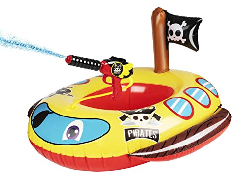 Inflatable Pool Floats Kids with Water Gun, Pirate Ship Pool Floats for Toddlers, Blow Up Pool Toys for Kids Ages 4-8, Summer Fun Boat Shaped Water Toys Swimming Floaties for Boys and Girls