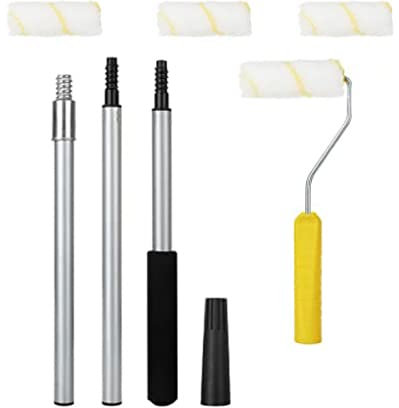 GOYADA 9 PCS Long Paint Roller Set, 4inch Paint Roller with Roller Sleeve, Ceiling Roller Long Roller for Painting, Mini Paint Roller Extension Handle Long Decorating Roller