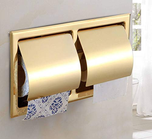 Generic Toilettenpapierhalter, Edelstahl in Wand-Toilettenpapierhalter Chrom-Einbau-Toilettenpapierhalter-Golden