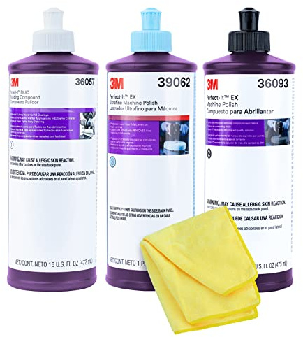 3M Perfect It Buffing and Polishing Kit | 36057 39062 36093 3M Pint Rubbing Compound, Machine Polish, Ultrafine Polish | Buffing Compound, Car Polishing Kit | with Kangaroobands Microfiber Cloth