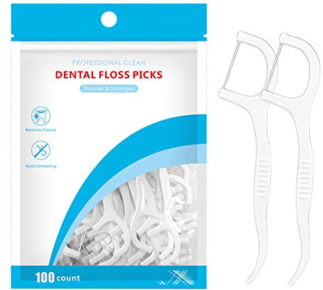 Kafeiya 100pcs Floss Picks,Dental Floss Picks Disposable Portable Floss Sticks,Toothpicks,Teeth Cleaning,Perfect for Travel Home Office Restaurant
