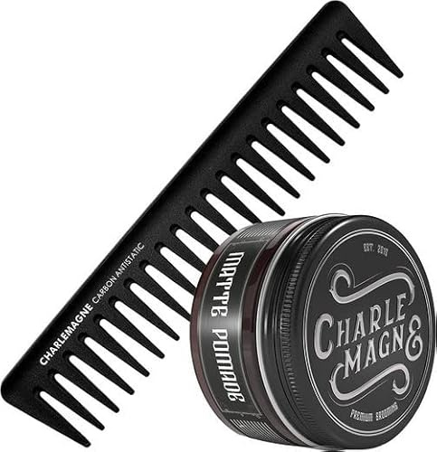 Charlemagne Haarstyling Bundle - Matte Pomade, Unzerstörbarer Carbon-Kamm | Starker Halt mit Haarwachs & Haargel - Präzises Styling dank Pomade mit Kamm - Haarstyling Geschenkset Mann