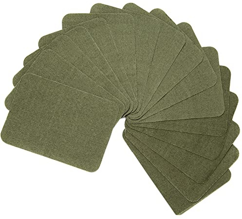 AXEN 12 pezzi Toppe da stirare per riparazione, 100% cotone per riparazione di tessuti per abbigliamento, pantaloni, vestiti, camicie, cappotti, jeans e altro, verde militare