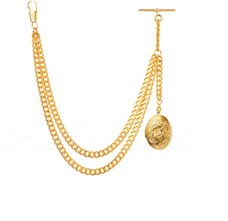Goldfarbene einzelne Albert-Taschenuhrkette mit Medaillon-Anhänger 008-G (40,6 cm), gold, 40,64 cm