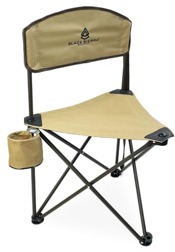 Black Sierra Elevation Taburete Tri-Pod con respaldo, ligero, silla plegable, para camping, caza y pesca, marco de acero soporta 225 libras (TAN)