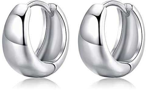 Chunky Creolen Ohrringe für Damen, Klein Hypoallergene Ohrringe Creolen Silber 925 Schmuck für Frauen Mädchen Männer 12mm