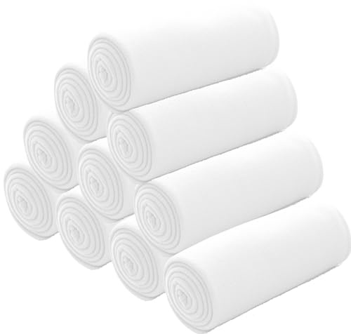 wometo Lot de 10 couvertures polaires oekoTex 130 x 160 cm, env. 400 g, avec anti-boulochage et bord côtelé, blanc