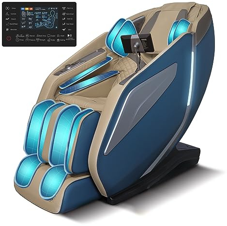 RelaxRelife Ganzkörpermassagesessel mit Zero Gravity Body Scan 4D Intelligent Shiatsu Massage, Rücken/Beinheizung mit AI Sprachsteuerung Bluetooth Lautsprecher SL Track Massage Blau