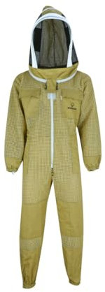 BIENE24 Imkeranzug Premium mit Atmungsnetz + Fechtschleier für Bienen Wespen Insekten Imkerei Stichschutz Insektenschutz S M L XL XXL XXXL, S · braun