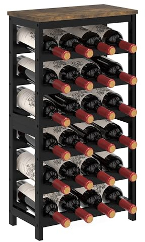 MOGELAFOO 6 Tier Bamboo Wine Rack Freestanding Floor, 24 Bottles Wine Storage Shelves with Table Top, Stackable Wine Display Rack for Kitchen, Bar, Dining Room, Rustic Brown and Black