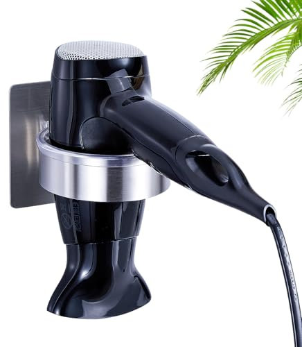 WAYASI Föhnhalter Wand Ohne Bohren, Föhn Halterung Aufbewahrung, Fönhalterung Wandhalterung, Halterung für Fön, Selbstklebend Haartrocknerhalter für Bad Barbershop Hotel (Silber)