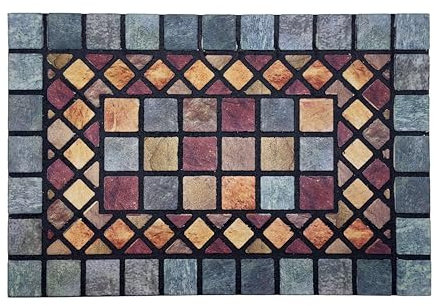 Nicoman Tile Heavy Duty Boot Scraper Doormat, Non-Slip Anti-Fatigue Eco-Friendly Rubber Indoor/Outdoor Door Mat, Rectangular (60x40cm), Blue Border