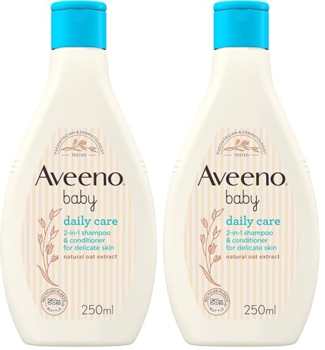 Aveeno Baby Daily Care 2-in-1 Shampoo and Conditioner (2x 250ml), Gentle Baby Shampoo and Conditioner with Natural Oat Extract to Cleanse Scalp and Hair, Haircare Suitable for Sensitive Skin