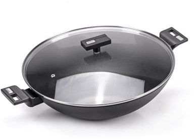 Berndes Wok antiaderente con coperchio, 36 cm, 6,4 litri, alluminio forgiato, nero, anche per induzione