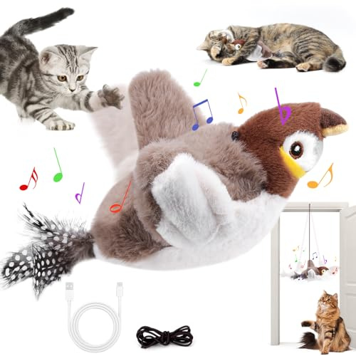 Vibbang Uccellino Per Gatti Che Si Muove, Giochi Interattivi per Gatti, Gioco Gatto Uccellino Che Vola, Con ricarica USB (A)
