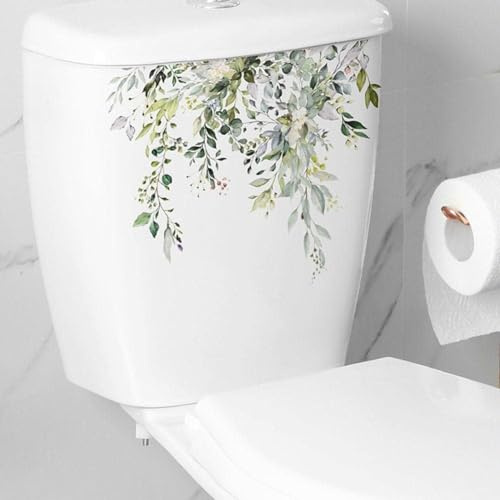 Autocollant mural de feuilles de plantes vertes pour salle de bain WC décoratif autocollant pour abattant de WC imperméable pour salle de bain décor de chasse d'eau