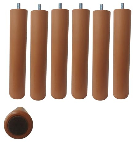4, 5 o 6 patas de madera de HAYA maciza para somier o base tapizada, 25 cm de altura y 5 cm de diametro. Color Blanco, cerezo, wengue o natural. Incluyen fieltro protector para el suelo (6, CEREZO)