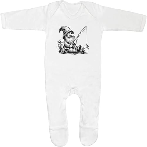 Azeeda 6-12 Month 'Garden Gnome With Fishing Rod' Baby Romper Jumpsuit/Sleep Suit (SS00087977) White