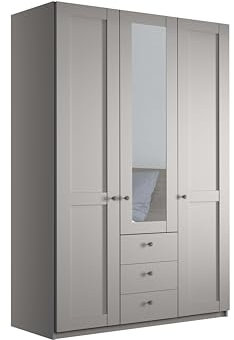 WIEMANN Drehtürenschrank mit 3 Schubkästen, mit 1 Spiegeltür mittig, Landhausstil Kleiderschrank 150cm breit, Kieselgrau, Höhe 216cm, Marlow