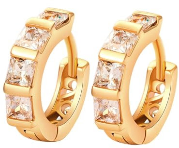 Creolen Kupfer, Ohrringe Creolen Gold mit Quadratischem Weißem Zirkonia Ohrringe Damen 15 x 4 mm