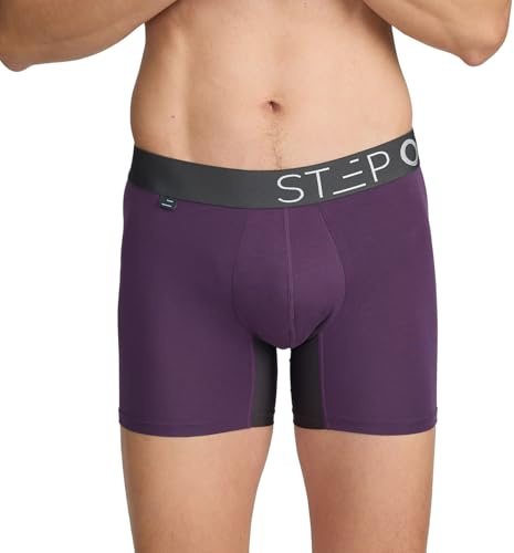 STEP ONE Bamboo Mens Underwear Trunks - Anti Chafing Boxers with 3D Support Pouch, Breathable Moisture Wicking Trunks, No Ride Up Underwear for Men Purple and Grey Large