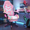 ELFORDSON LED Gaming Chair with 8-Point Massage, Swivel Office Chairs with Head Pillow Lumbar Support, Ergonomic Desk Chair with Armrests Footrest for Heavy Duty, PU Leather, Pink