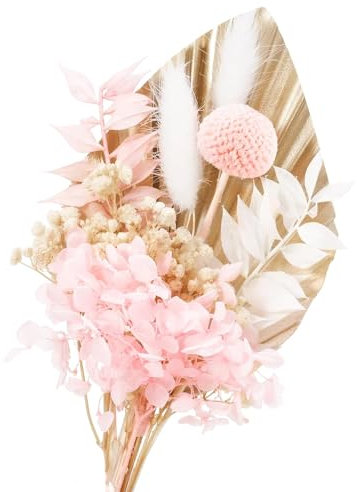 Dried Flowers Bouquet, Pink Real Dried Flowers for Cakes, Gold Palm Leaves Cake Topper, Cake Insert Decorations for Wedding Birthday Party Baby Shower Valentine's Day