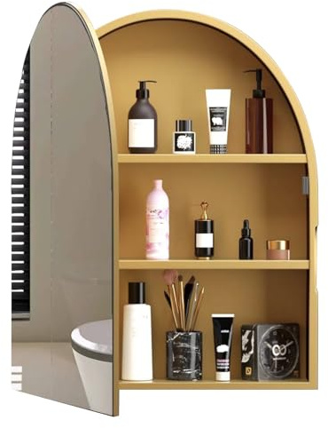 Mobiletto A Specchio Semiellittico Ad Arco Creativo Mobiletto A Specchio per Cosmetici A Parete Mobiletto A Parete per Bagno Mobiletto A Parete A Tre Livelli(Gold)
