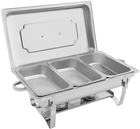 Chafing Dish for Buffet, 63.5 x 35.5 x 32cm Rectangle Buffet Serving Utensils Stainless Steel Food Warmer with Lid & 3 Compartment, for Restaurant, Buffet, Hotel, Cafeterias, Snack Bar