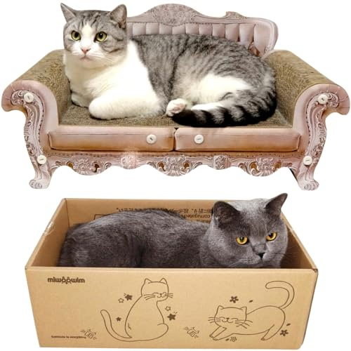 miwoowim Cat Scratcher Bed, 23 Inch Kitty Couch and 17.3 Inch Scratch Box with Pad, Modern Large Kitten Lounger for Indoor Cats,Unique Cute Corrugated Cardboard Cat Sofa Scratcher,