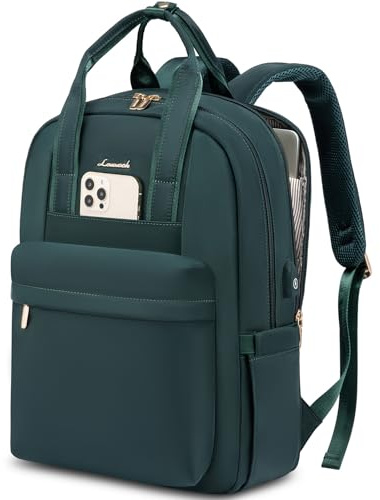 LOVEVOOK Rucksack Damen Groß, 17 Zoll Laptop Schulrucksack Teenager mit Laptopfach, Elegant Schultasche Tagesrucksäcke Handgepäck Rucksack für Uni Reise Arbeit, Dunkelgrün
