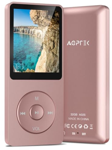 AGPTEK 64Go Lecteur MP3 Classique, Ultra-Longue Autonomie jusqu'à 70 Heures, Super Léger 30g, Lecture Musique sans Perte Hi-Fi, Petit Baladeur MP3 Sport pour Enfant/Adulte, Carte TF Jusqu’à 128G -Rose