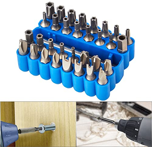 HOHXEN Juego De Puntas De Destornillador - 33 Piezas, Tornillo De Seguridad A Prueba De ManipulacióN Cabeza De Taladro Hexagonal Con Soporte De Taladro De ExtensióN MagnéTica - Caja Azul