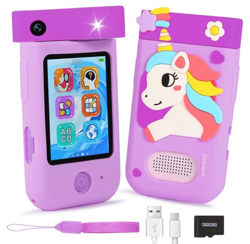 Telefono Per Bambini, ZUEOKAI Macchina Fotografica Bambini Touchscreen, 180° Obiettivo, Video 1080P con Custodia Silicone, Regali di Natale e Compleanno per Bambini, Regalo Bambina 3 4 5 6 7 8 Anni