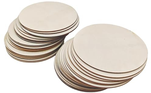 40 discos circulares de madera sin terminar para manualidades, rodajas de madera en blanco de 15 cm, recortes redondos de madera para pintura y decoración del hogar