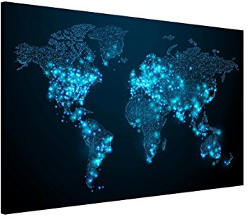 Magnettafel Pinnwand für Magnete Weltkarte Magnetboard - Magnetwand Made in Germany - Weltkarte Modern Notiztafel blau Küche Flur Büro Visionboard WBMT_1130 (90x60cm)