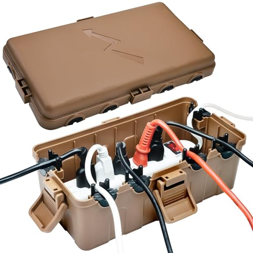 Hrensaw Medium Outdoor Electrical Box(10.6x5.5x4.5inch),IP54 Waterproof Extension Cord Cover w/6 Cable Entry,Weatherproof Connection Box Protect Power Strip,Timer,Plug,Holiday Lights,Brown