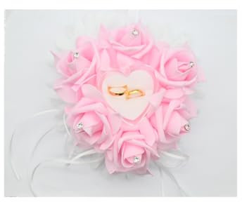 Matrimonio Fiori Decorazione Portafedi, 20 * 20 cm Rose Cuscino Portafedi a Portafedi di Cuore, Cuscino Portafedi a Forma di Cuore, per anelli da matrimonio, Matrimonio Fiori Cuscino per Fedi Nuziali