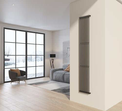 Radiatore design 200x34 cm (8 tubi) in acciaio grigio opaco a tubi tondi interasse verticale H200 PISA