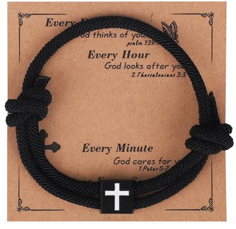 Mikovivi Bracelet Croix pour Enfants, Réglable Fait Main en Corde Tressée avec Nœud Coulissant Cadeau Religieux et Chrétien Inspirant pour Adolescents