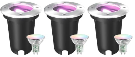 Ledvion 3er Set LED Bodenstrahler Außen IP67 4.9W 230V 345Lm GU10 RGB rund | Mit App-Steuerung und 1m Kabel fuer Garten Terrasse Einfahrt Wege und Akzentlicht