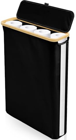 Cesta de almacenamiento de papel higiénico, 40 l, caja de almacenamiento con tapa, ventana lateral Oxford, cesta de papel higiénico a prueba de polvo, 24 rollos estándar para baño y hogar (A)