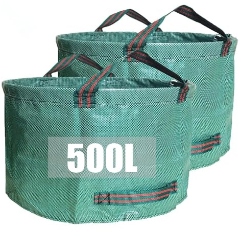 Heavy Duty Garden Waste Bags, 2PCS 500 Litre Large Bag with Handles, Reusable Bags Refuse Rubbish Bag, Waterproof Garden Green Waste Sack, Ideal for Collecting Waste