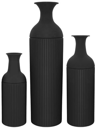 Blumenvasen 3er-Set, Große Bodenvasen Metall, Moderne Metallvase, Hohe Blumenvase für Boden, Vasen Deko für Wohn-, Schlafzimmer, Essbereiche, Flure, 67/50/40 cm (Schwarz)