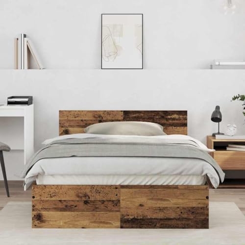 vidaXL Bettrahmen mit Kopfteil Altholz 203 x 185 x 70 cm Holzwerkstoff, Stylische Schlafzimmermöbel, modernes Bett, schlanker Bettrahmen für bequemen Schlaf in deinem Raum