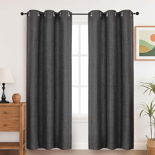 Simplebrand Schwarz Gardinen Wohnzimmer Modern Vorhänge mit Ösen Vorhang Schwarz Gardine Schlafzimmer 183cm Lang Fertiggardinen Ösenschal 140cm Breit für Gardinenstange Sheer Curtains & Drapes,2er Set