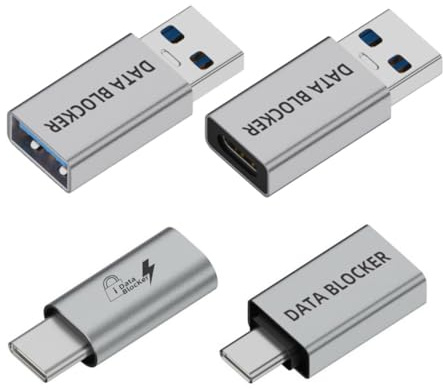NFHK - Adaptadores, 4 unidades/set, bloqueador de datos USB 3.1 tipo A macho/hembra a USB-C macho/hembra, eliminación de datos, protección contra juice-jack, rechazo de piratería, adaptador solo para