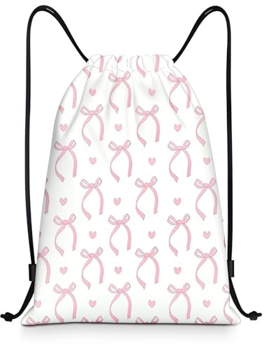 Fakcrkun Bow Drawstring Bag, Coquette Pink Bows Drawstring Backpack, Cute Drawstring Bags Sports Gym String Bag for Kids Daily Outdoor Home School