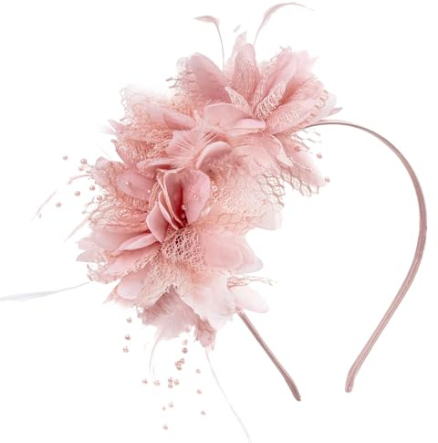 Kitimi Elegant Fascinators for Women- Wedding Hair Accessory Fascinator Headband with Flowers Mesh Feathers, Brides Bridesmaids Headdress Fascinator Hat for Wedding Garden Tea Birthday Prom Party